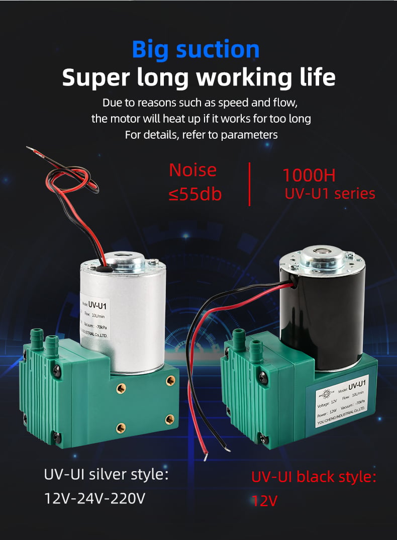 VN-U1 12V/24V/220V 12W~13W Single Head DC Negative Pressure DC Vacuum Diaphragm Pump factory