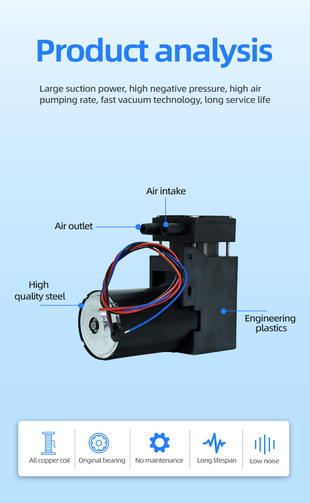 VN-C4 12V/24V 42W Single Head DC Negative Pressure Brushless DC Vacuum Diaphragm Pump manufacture