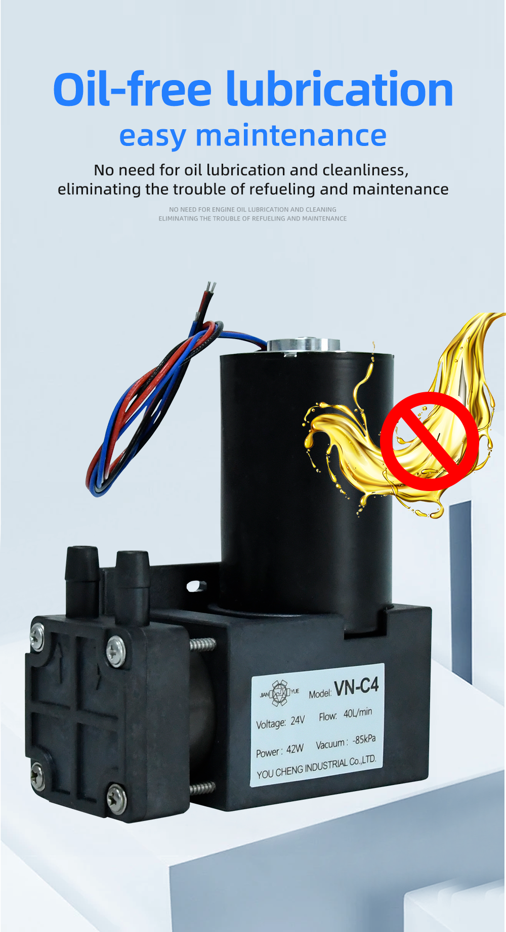 VN-C4 12V/24V 42W Single Head DC Negative Pressure Brushless DC Vacuum Diaphragm Pump manufacture