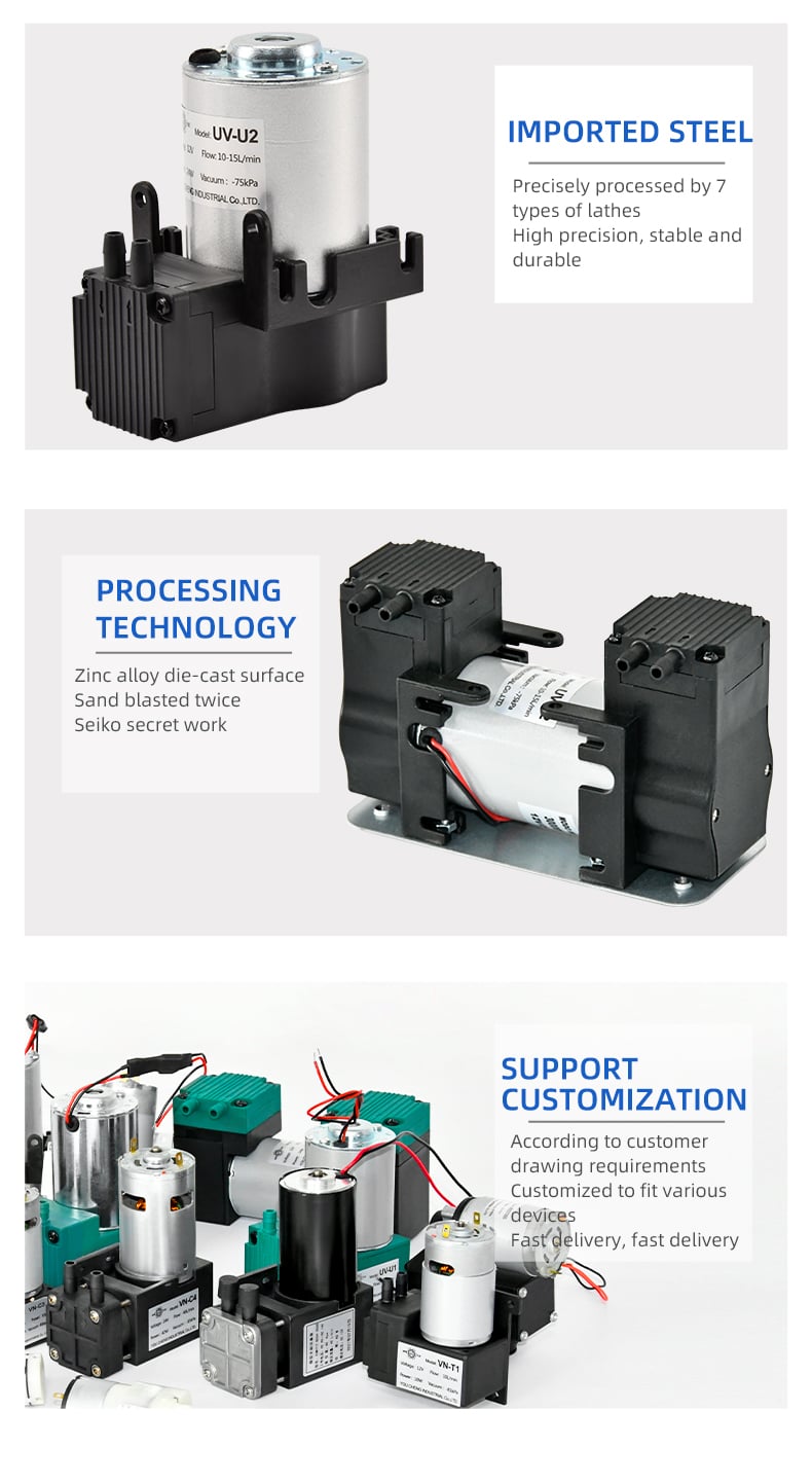 VN-U2 12V/24V/220V 13W~24W Single Head DC Negative Pressure DC Vacuum Diaphragm Pump manufacture
