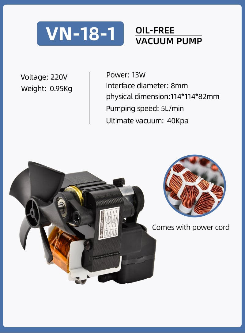 VN-18 110/220V 60W 15L/min High Pressure Factory Customize 220v Negative Pressure Pumping Suction Small Oil Free Vacuum Pump supplier