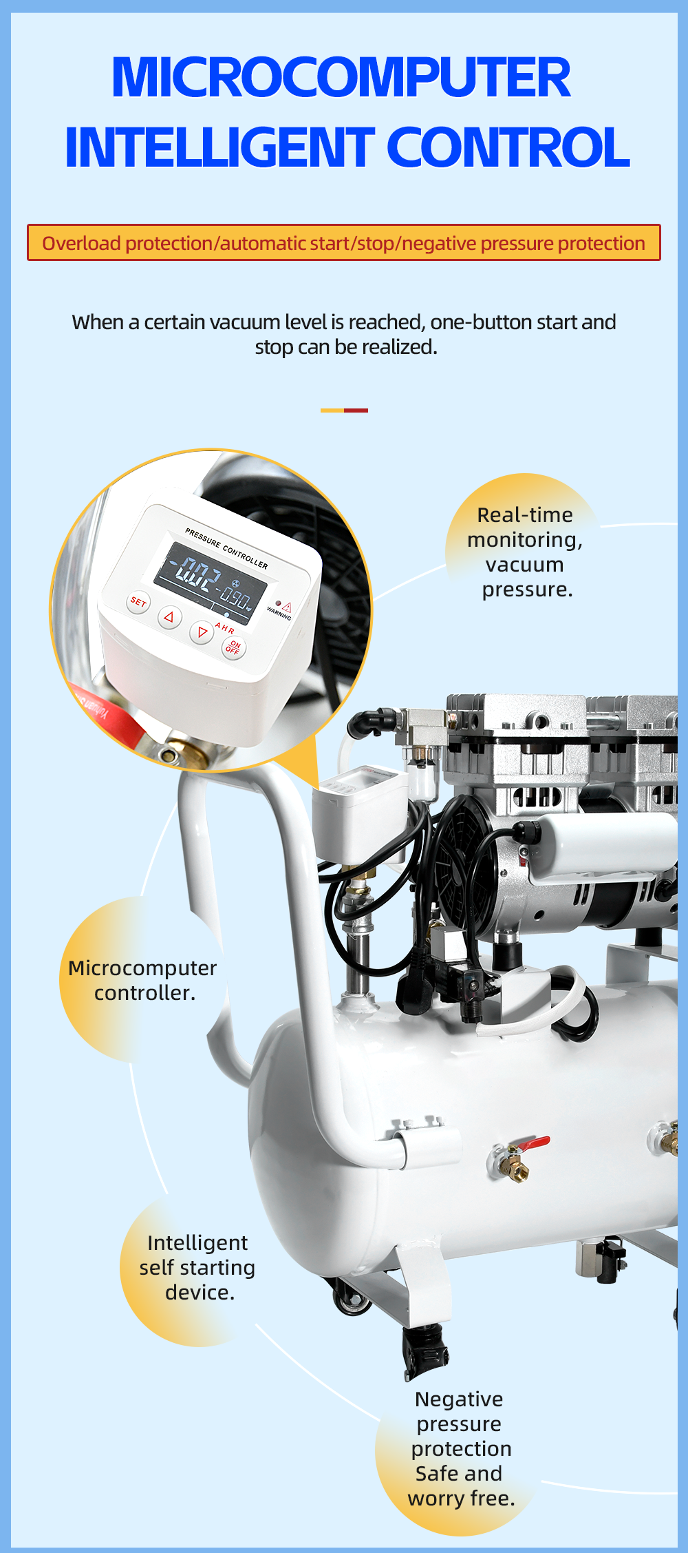 FVN-120V 370W 220V 100 L/min negative pressure oilless vacuum pump with 20L air tank for rubber molding machine details