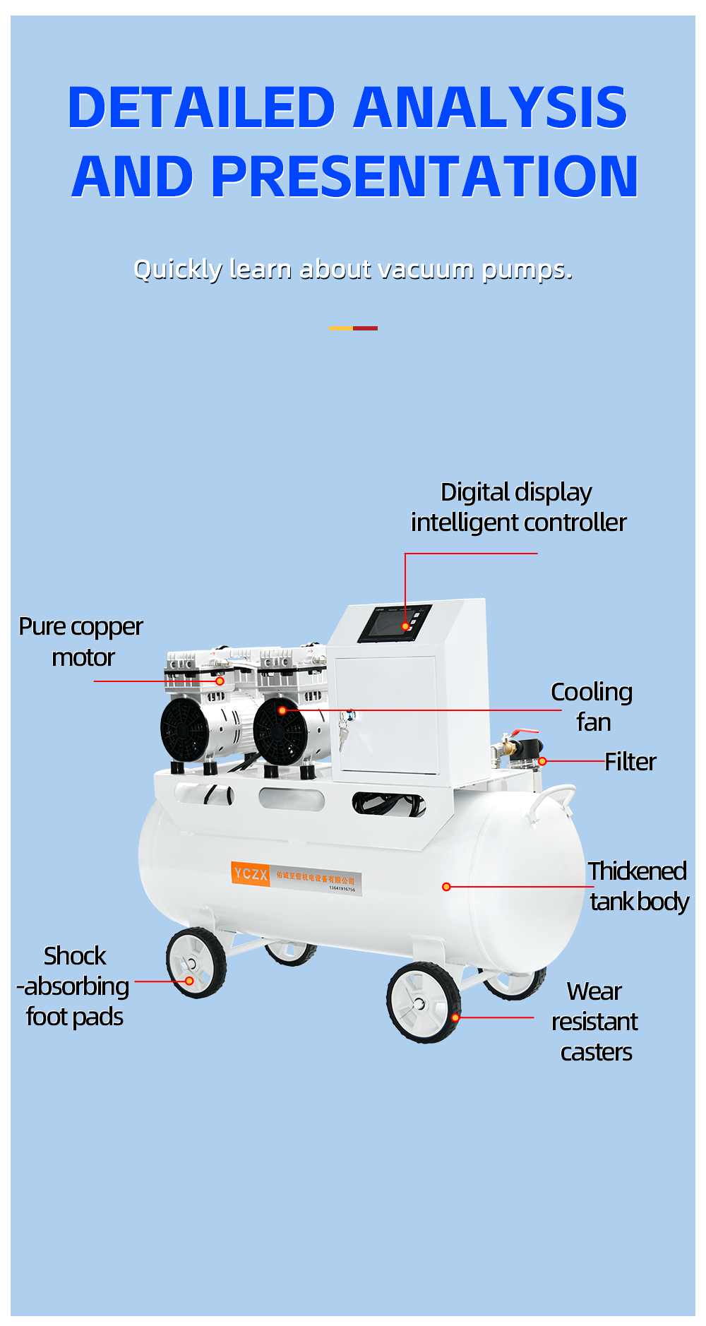 FVN-180V-2 1200W 220V 320L/min negative pressure oilless vacuum pump with 65L air tank for rubber molding machine supplier