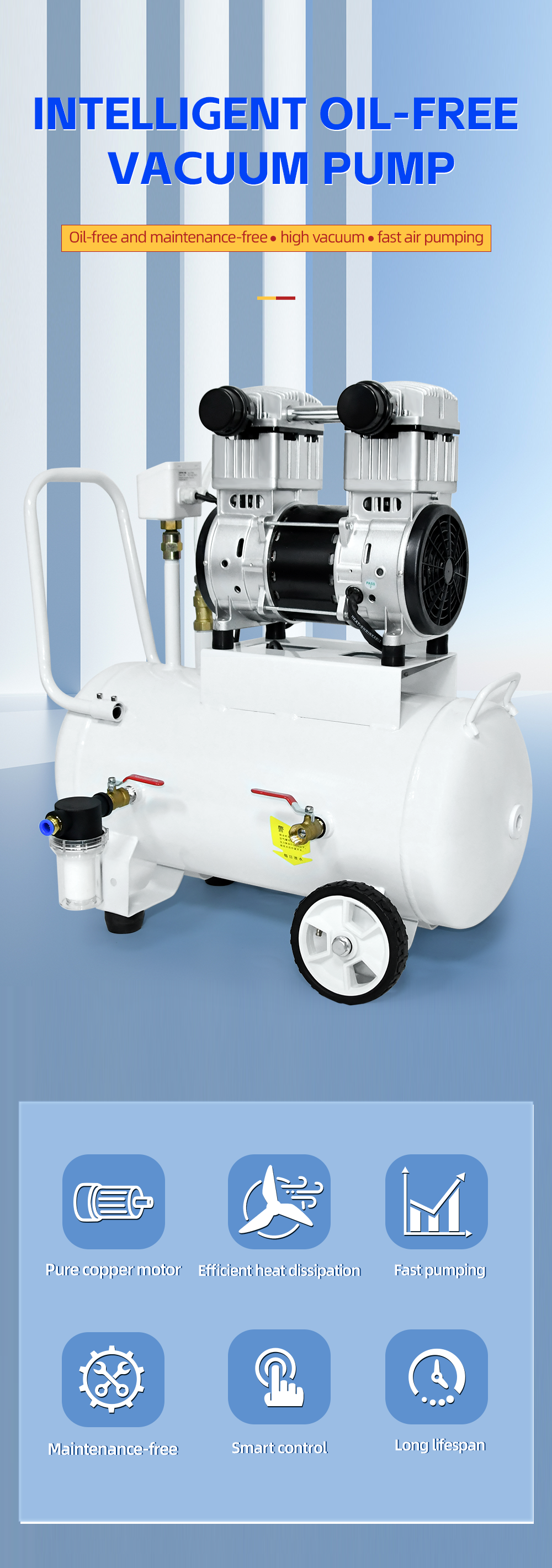FVN-300V 1500W 220V 300L/min negative pressure oilless vacuum pump with 40L air tank for rubber molding machine manufacture