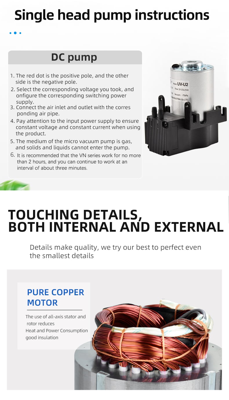 VN-U2 12V/24V/220V 13W~24W Single Head DC Negative Pressure DC Vacuum Diaphragm Pump supplier
