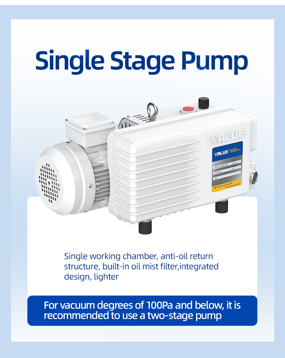 VSV-200 380V 200-240m³/h 1.5MBar Industrial Single stage rotary vane vacuum pump details