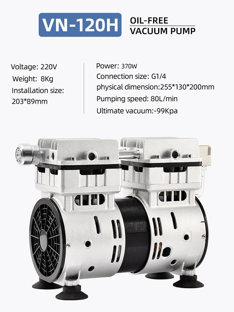 VN-120H 220V 370W 80L/min High pressure Factory Customize 220v Negative Pressure Pumping Suction Small Oil Free Vacuum Pump details