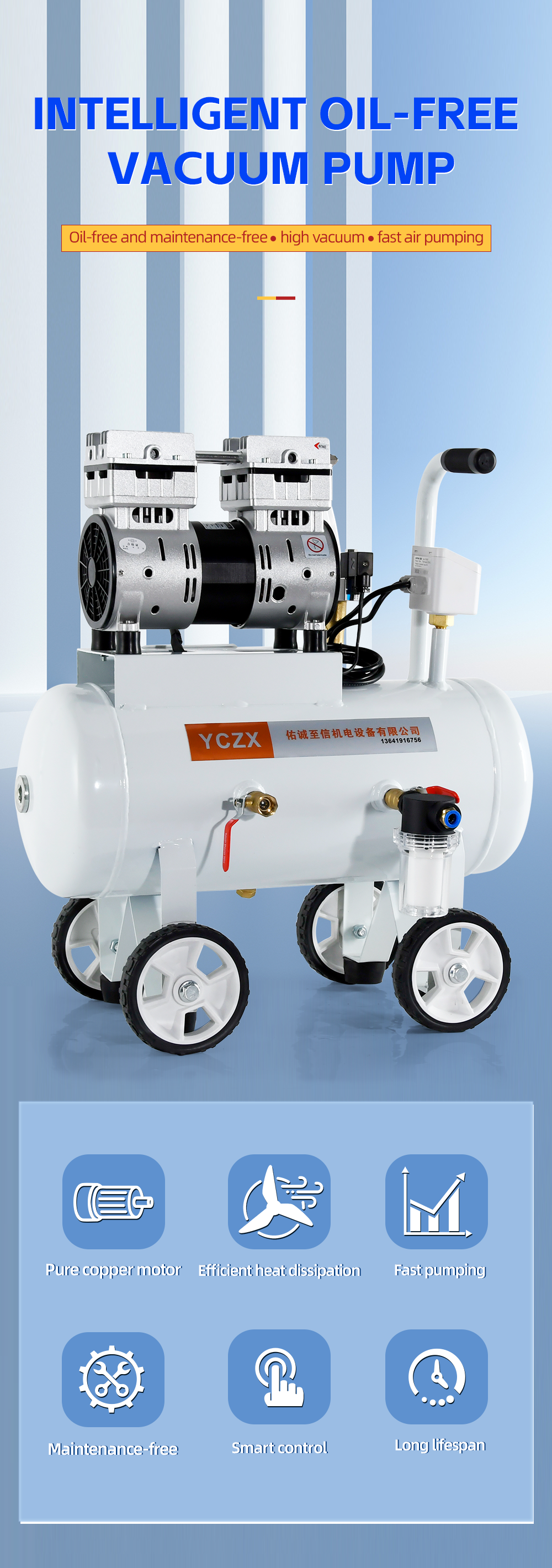 FVN-180V 600W 220V 160 L/min negative pressure oilless vacuum pump with 20L air tank for rubber molding machine manufacture