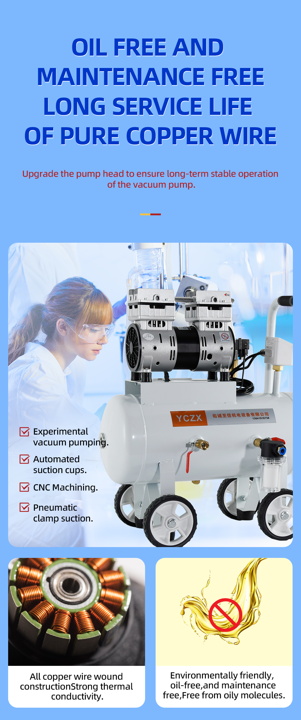 FVN-180V 600W 220V 160 L/min negative pressure oilless vacuum pump with 20L air tank  for rubber molding machine factory