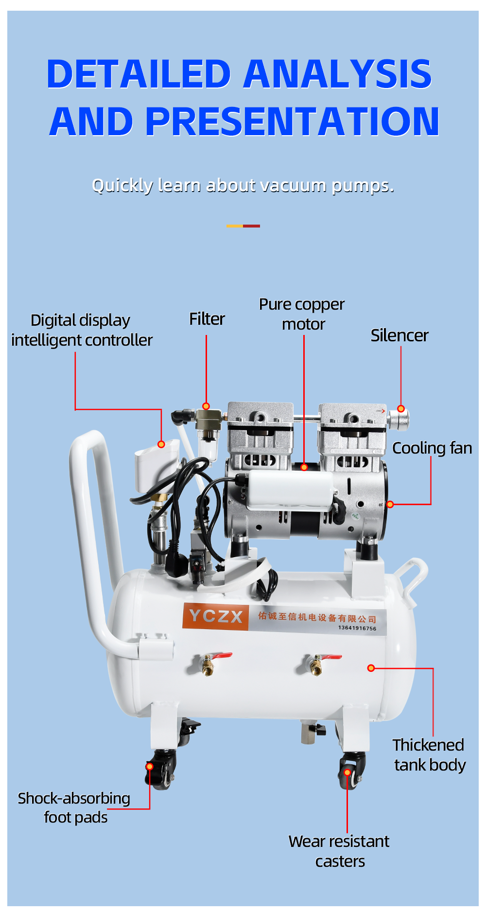 FVN-120V 370W 220V 100 L/min negative pressure oilless vacuum pump with 20L air tank for rubber molding machine details