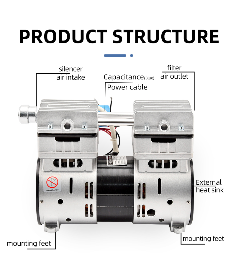 VN-180V 220V 600W 160L/min Factory Customize 220v Negative Pressure Pumping Suction Small Oil Free Vacuum Pump details