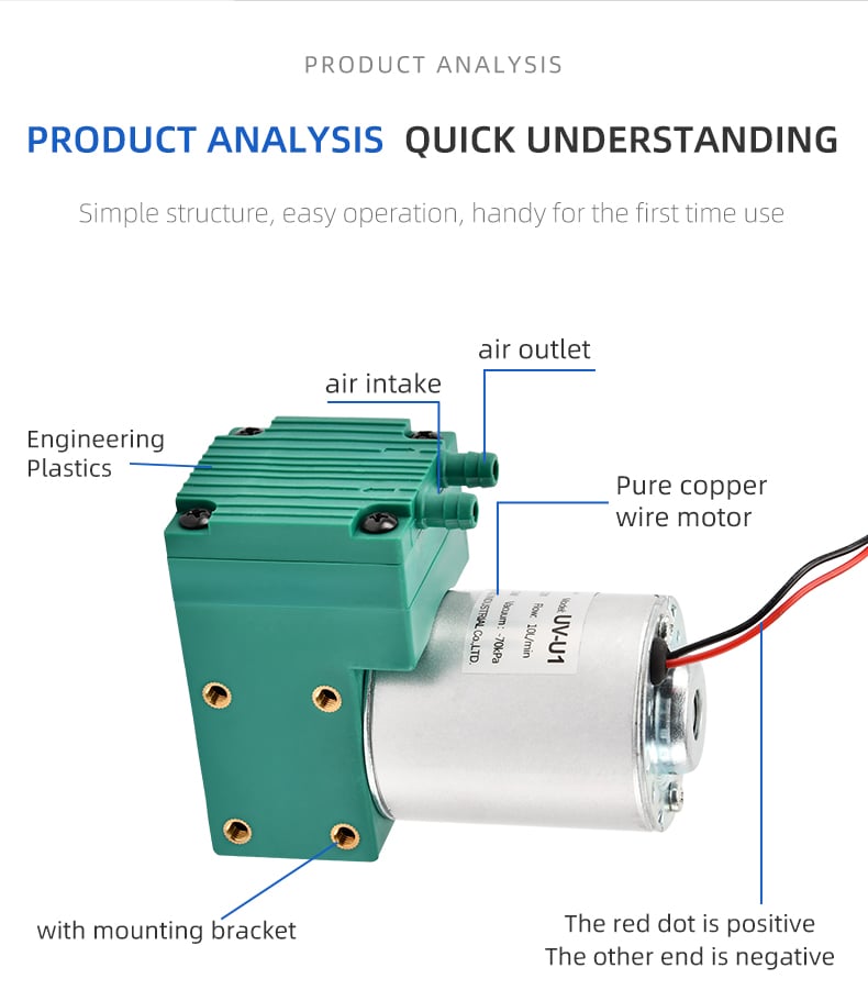 VN-U1 12V/24V/220V 12W~13W Single Head DC Negative Pressure DC Vacuum Diaphragm Pump manufacture