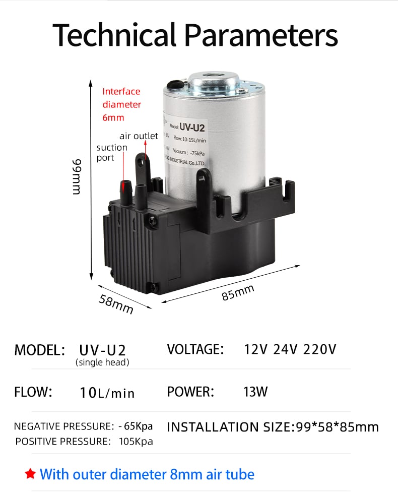 VN-U2 12V/24V/220V 13W~24W Single Head DC Negative Pressure DC Vacuum Diaphragm Pump supplier