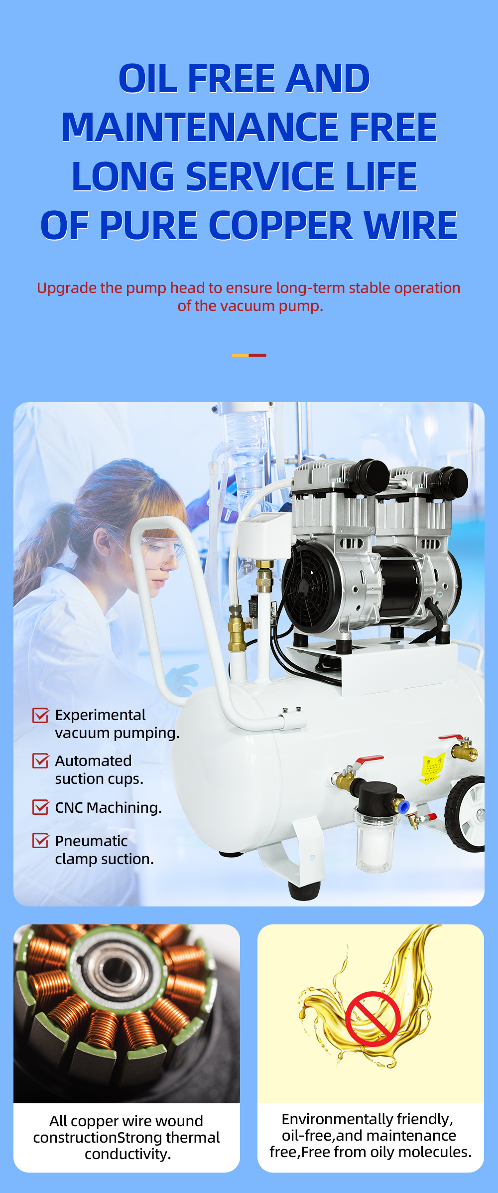 FVN-300V 1500W 220V 300L/min negative pressure oilless vacuum pump with 40L air tank for rubber molding machine factory