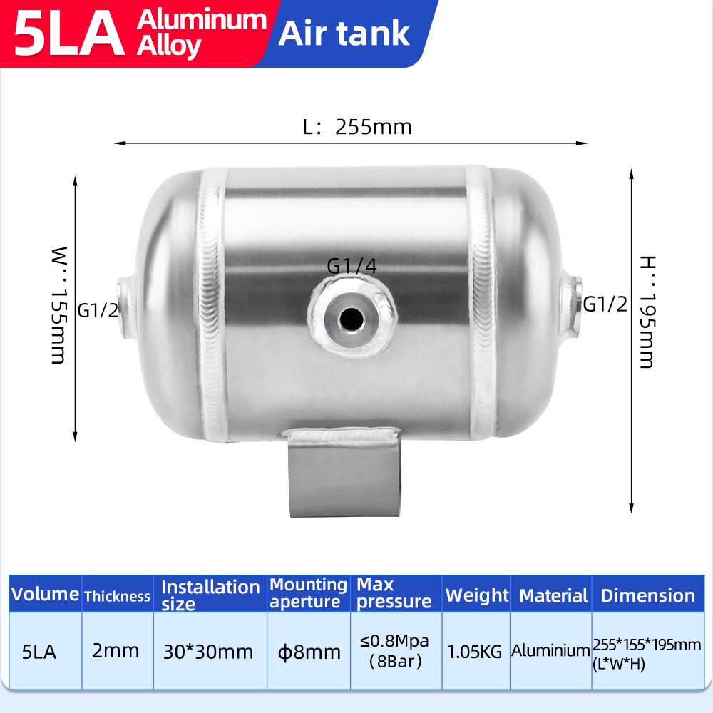 YC-5L-A/B-AH 8Bar Aluminium Horizontal Air Storage Tank Vacuum Receiver Tank For Truck Suspension Beauty Equipment details