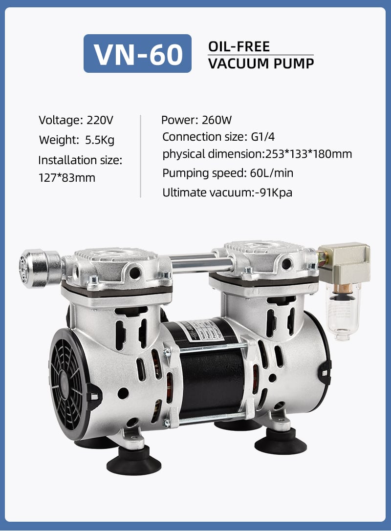 VN-60 220V 260W 60L/min High Pressure Factory Customize 220v Negative Pressure Pumping Suction Small Oil Free Vacuum Pump factory