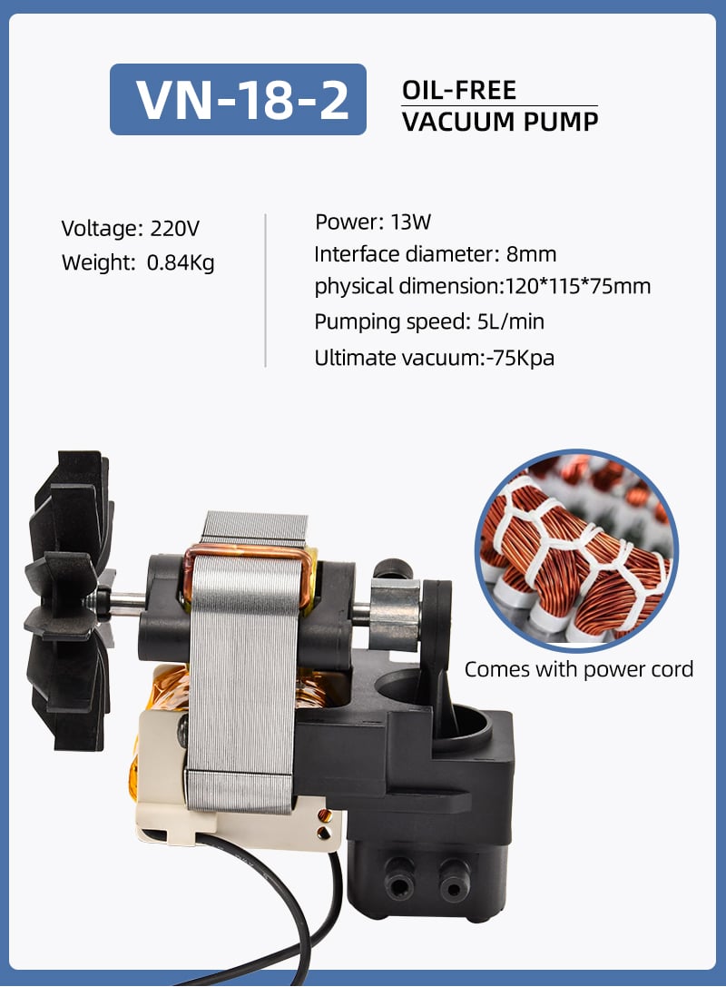 VN-18-2 220V 13W 5L/min High Pressure Factory Customize 220v Negative Pressure Pumping Suction Small Oil Free Vacuum Pump factory