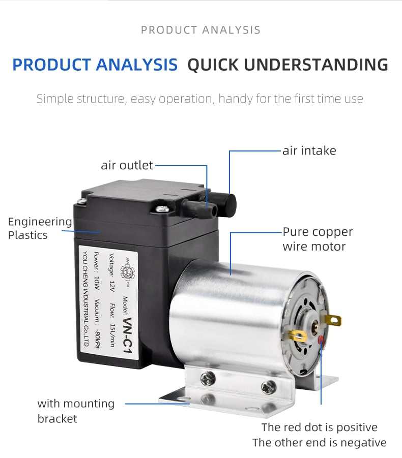 VN-C1 12V/24V 10W Single Head DC Negative Pressure DC Vacuum Diaphragm Pump supplier