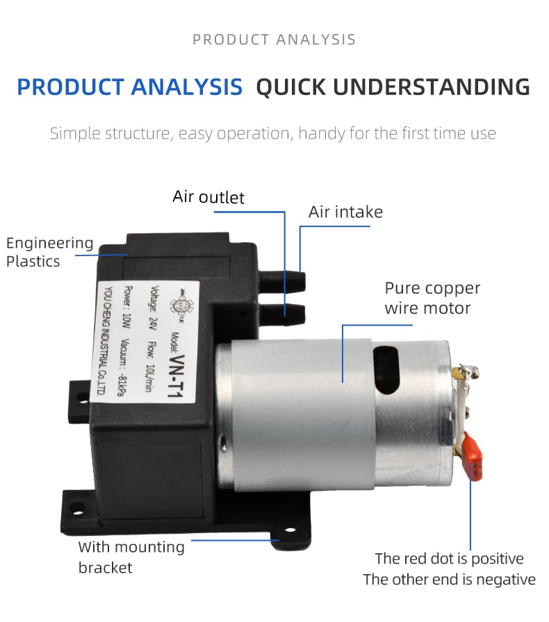 VN-T1 12V/24V 10W Single Head DC Negative Pressure DC Vacuum Diaphragm Pump supplier