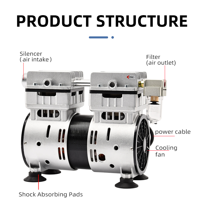VN-120V 220V 370W 100L/min Factory Customize 220v Negative Pressure Pumping Suction Small Oil Free Vacuum Pump factory