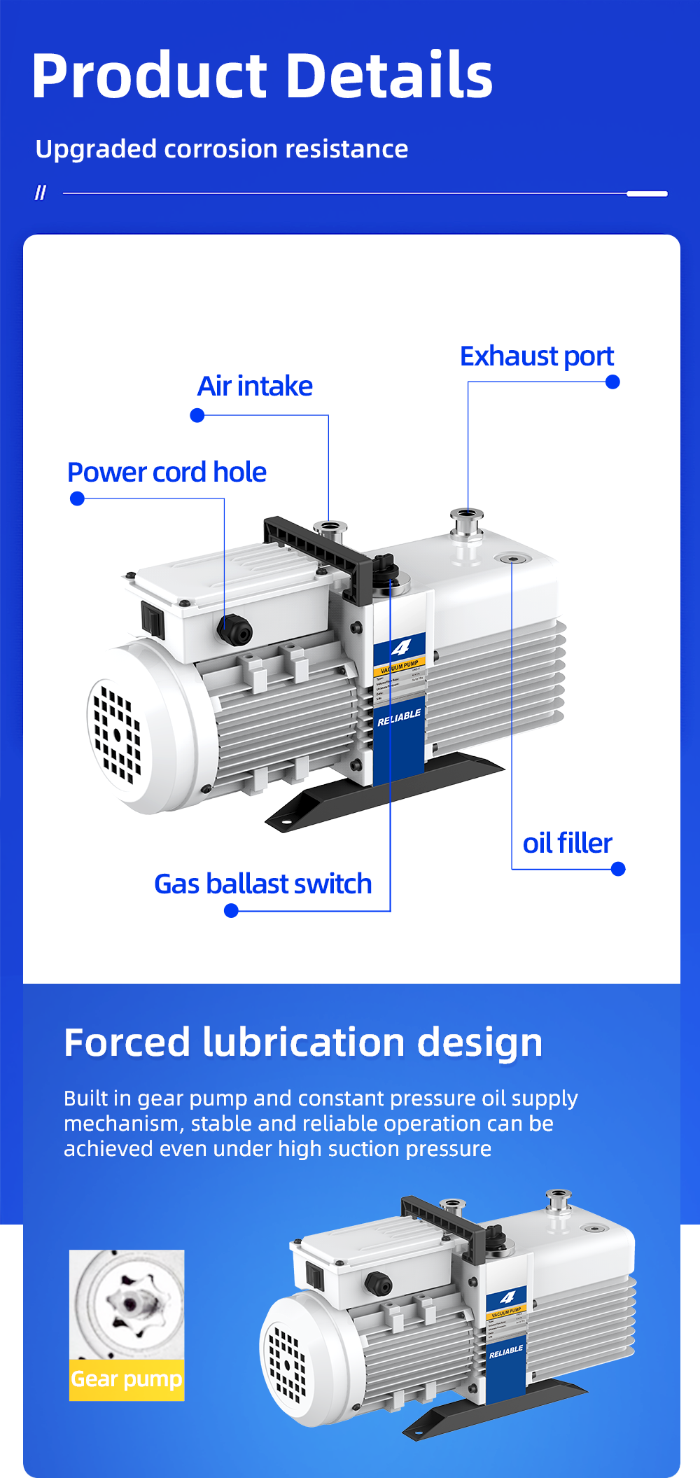 VRD-8 220V/380V 3-4.8m³/h 10Pa Industrial two stage rotary vane vacuum pump factory