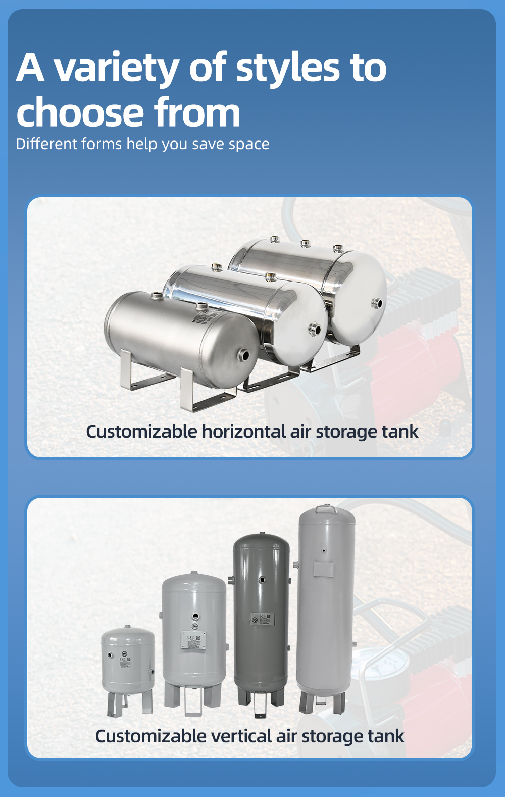 Custom Aluminum Stainless Steel Compressor Air Reservoir Tank factory
