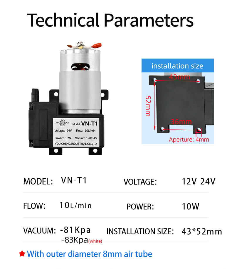 VN-T1 12V/24V 10W Single Head DC Negative Pressure DC Vacuum Diaphragm Pump manufacture