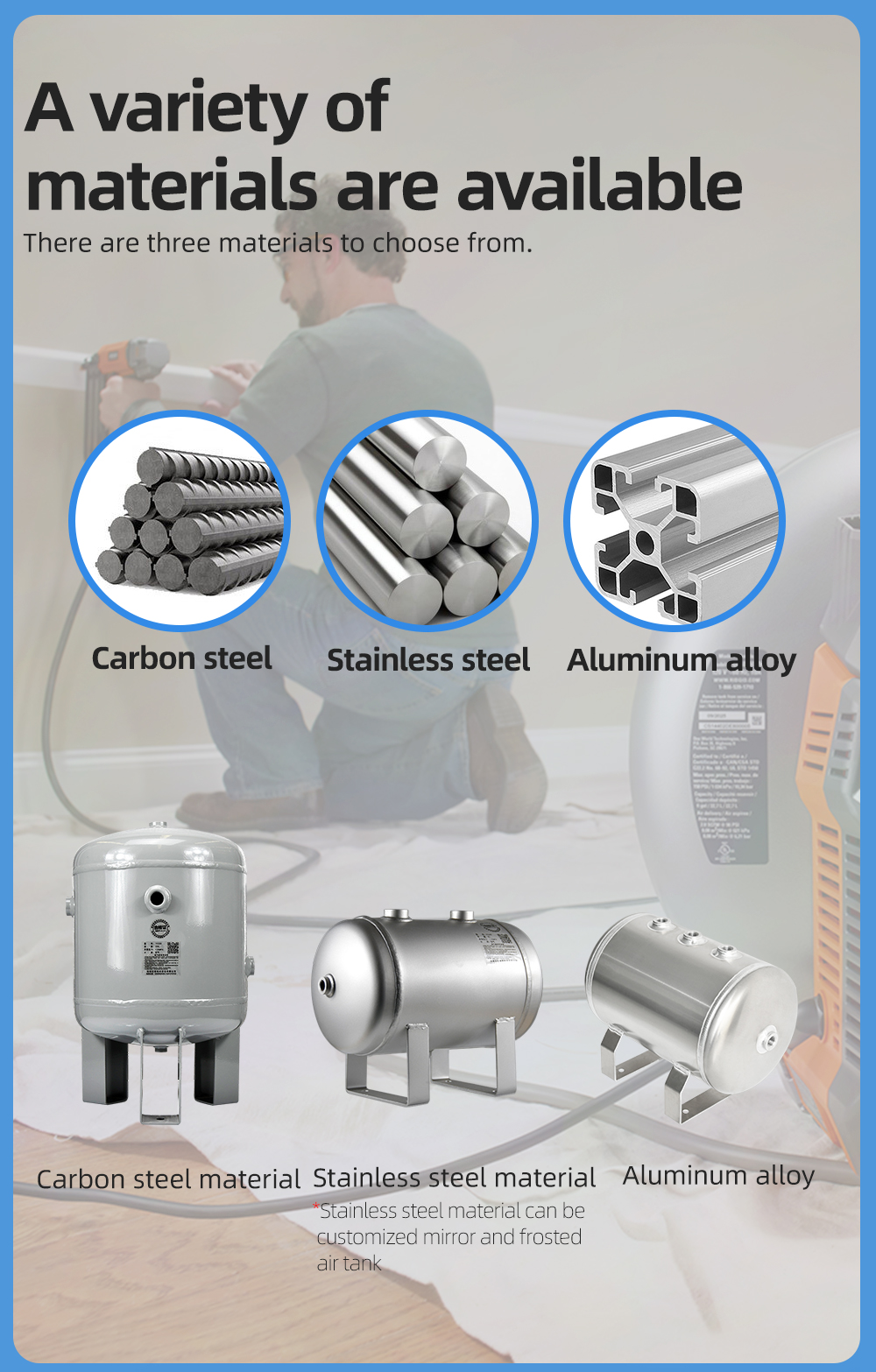 Custom Aluminum Stainless Steel Compressor Air Reservoir Tank manufacture