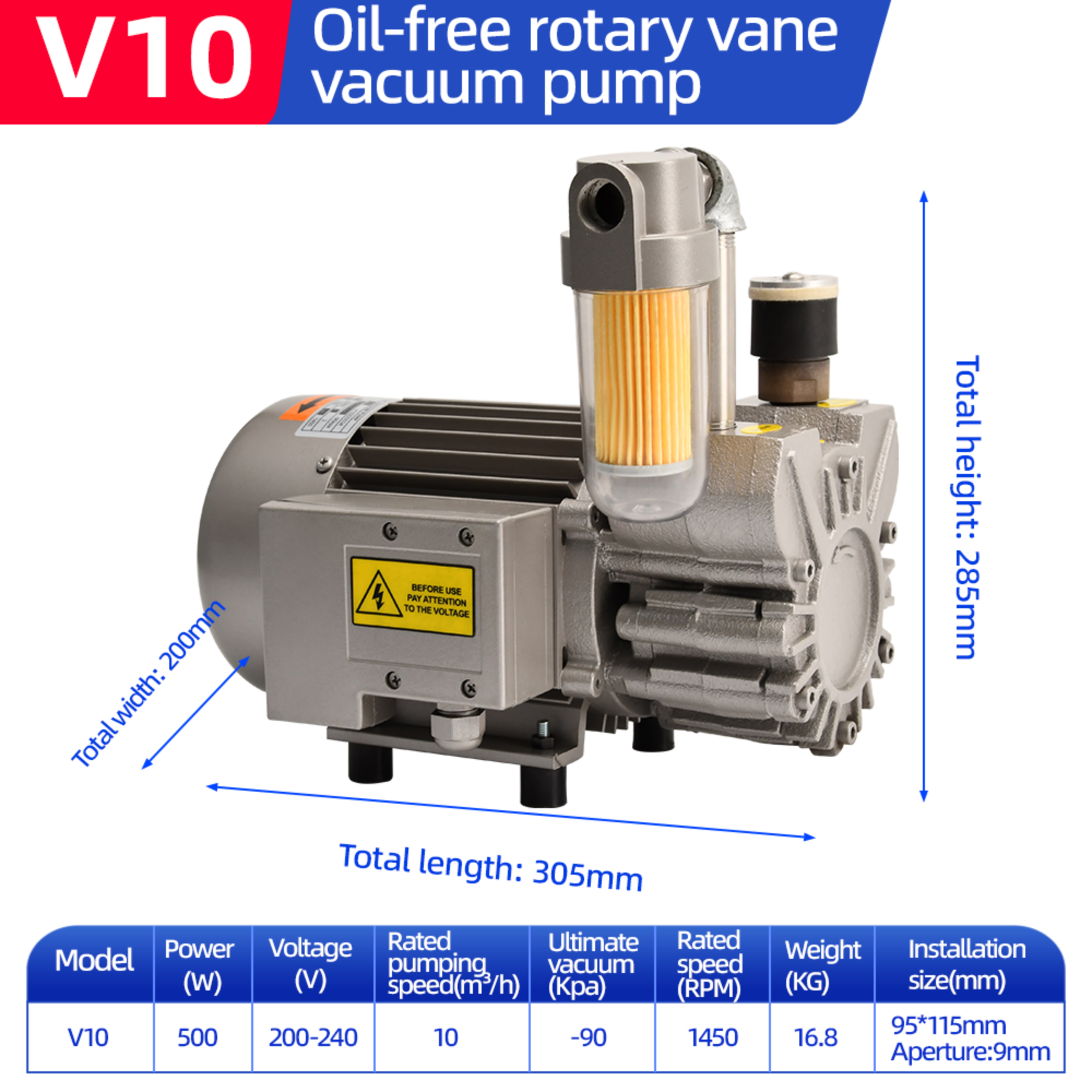 مضخة شفط هوائية من نوع V10 بدون زيت للبيع مباشرة من المصنع، قدرة 0.5KW، 220V-240V، بمرحلة واحدة ومزودة بشفرات دوارة، مخصصة لأجهزة التغليف بالفقاعات.