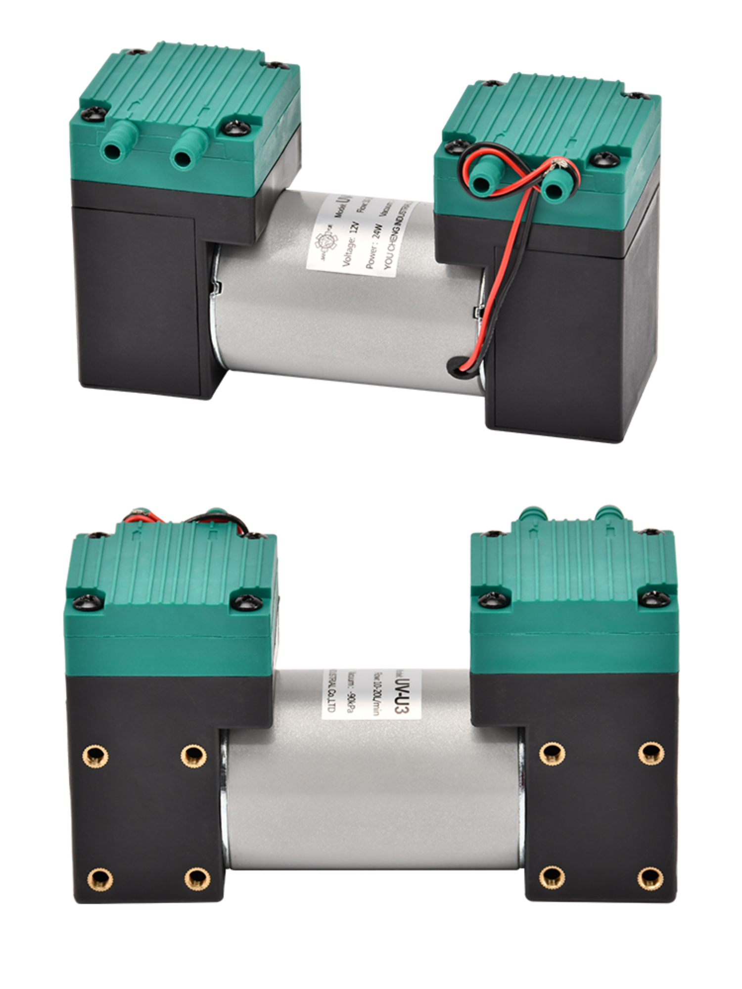 VN-U3 12V/24V/220V 10W~24W مضخة غشاء شفط سلبي DC ذات رأسين تعمل بالتيار المستمر