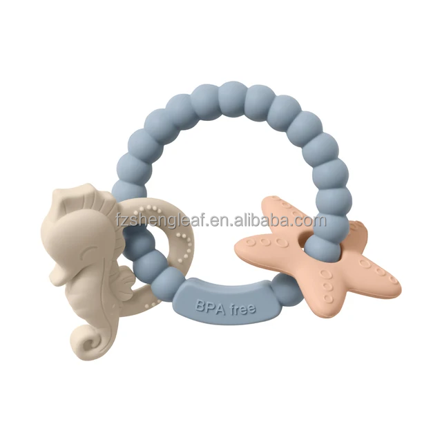 Round Beads Food Grade BPA-Free Custom Silicone Baby Teether Soft Chewable Toy Pacifier Ring Unisex Ages 0-24M manufacture