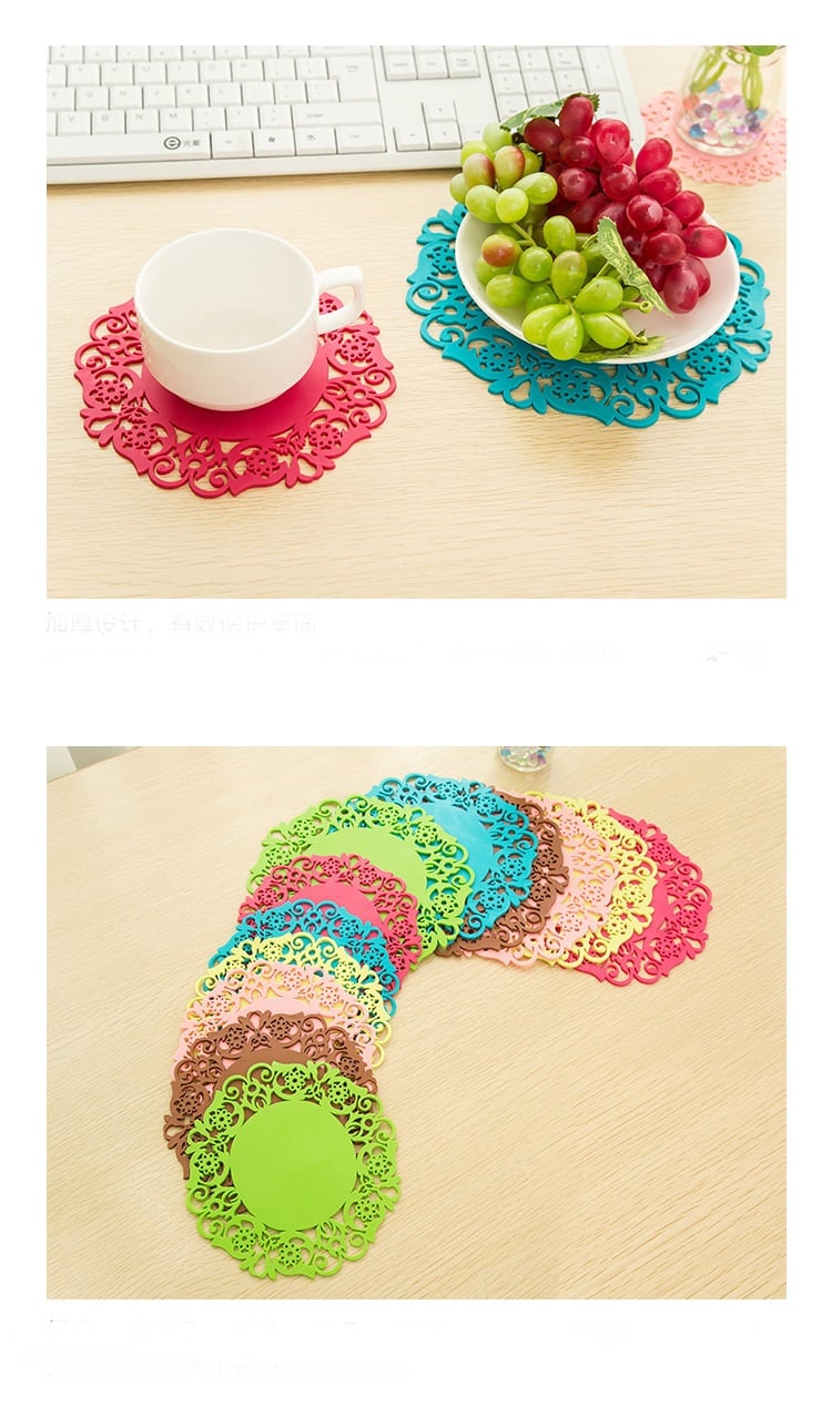 Kitchen Heat Resistant Pan Dishes Pot Holders Custom Silicone Lace Embossed Placemat Table Dish Place Mats factory