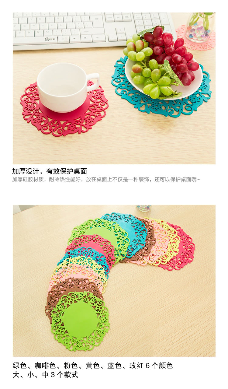 Kitchen Heat Resistant Pan Dishes Pot Holders Custom Silicone Lace Embossed Placemat Table Dish Place Mats details
