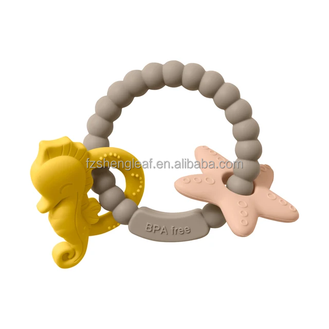 Round Beads Food Grade BPA-Free Custom Silicone Baby Teether Soft Chewable Toy Pacifier Ring Unisex Ages 0-24M details