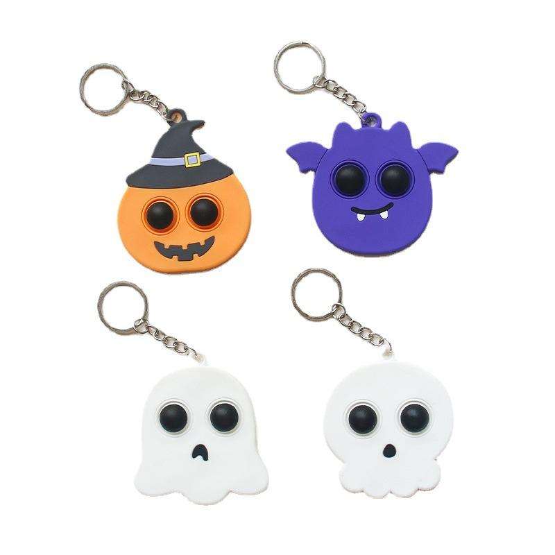 Halloween Pumpkin Bat PVC Keychain Stress Relief Finger Bubble Fun Promotional Carabiner Bag Pendant details