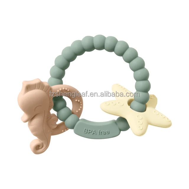 Round Beads Food Grade BPA-Free Custom Silicone Baby Teether Soft Chewable Toy Pacifier Ring Unisex Ages 0-24M supplier