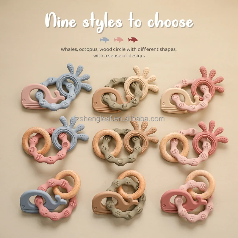 Unisex Newborn Pacifier Ring Food-Grade Silicone Teether BPA Free Rattles Bracelet Soft Cartoon Teething Toys Baby Teethers manufacture