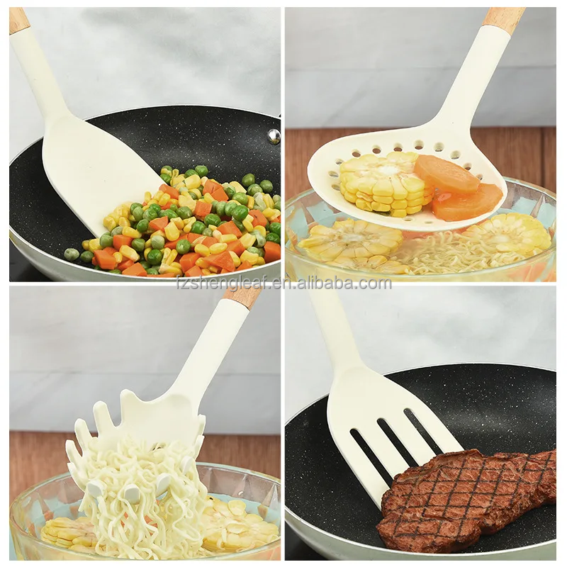 Cookware Handle Spatula Spoons Cuisine Accessories Non-Stick Silicone Luxury Portable Wooden Customized Novelty Eco-Friendly manufacture