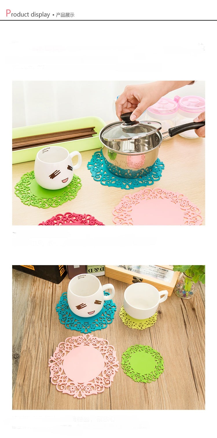 Kitchen Heat Resistant Pan Dishes Pot Holders Custom Silicone Lace Embossed Placemat Table Dish Place Mats details