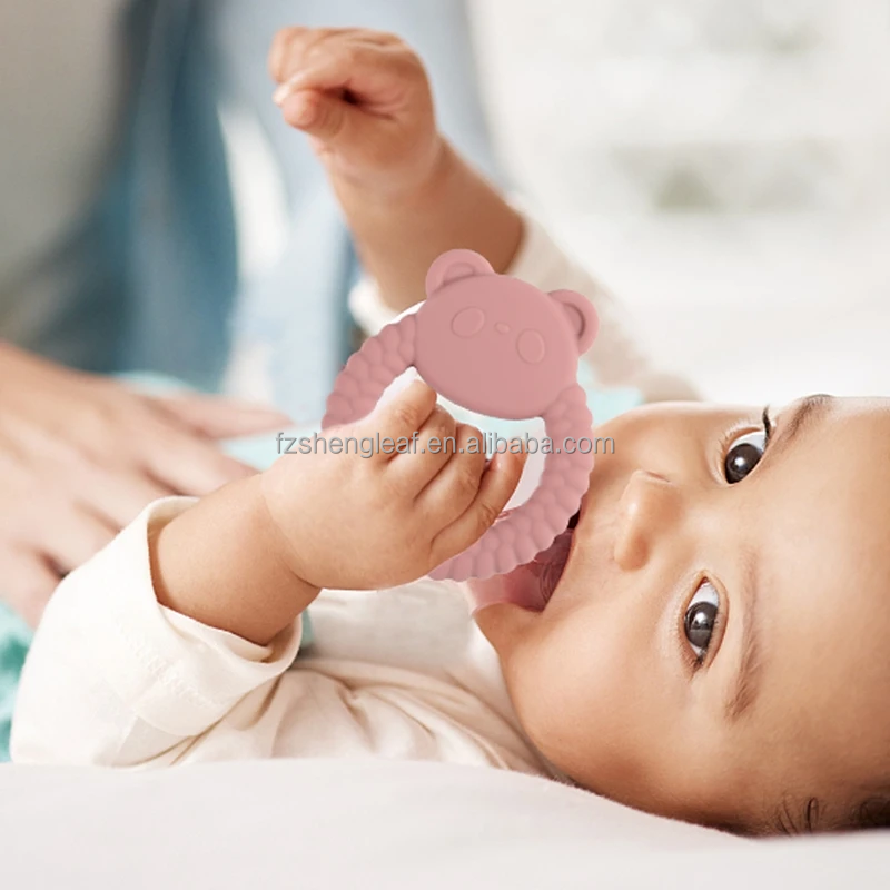 Unisex Newborn Pacifier Ring Food-Grade Silicone Teether BPA Free Rattles Bracelet Soft Cartoon Teething Toys Baby Teethers manufacture