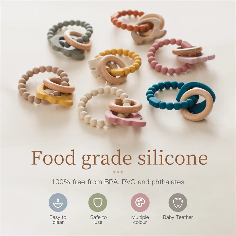 Unisex Baby Soft Toy Food Grade Silicone Teether Pacifier Rattles Bracelet Carto details