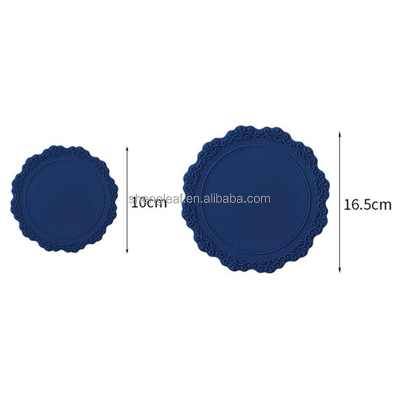 Custom Eco-Friendly Heat Resistant Silicone Coasters & Place Mats with Scalloped Edge and Lace Embossed Design for Dining Table factory