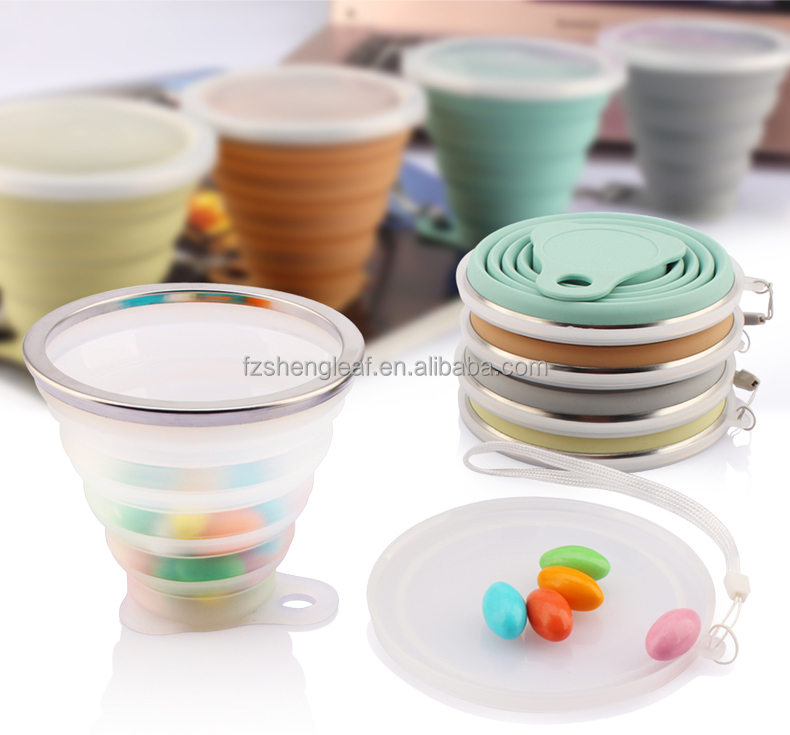 Custom Printed Portable Foldable BPA-Free Silicone Travel Mug Reusable Collapsible Coffee and Tea Cup for Camping and Party Use details