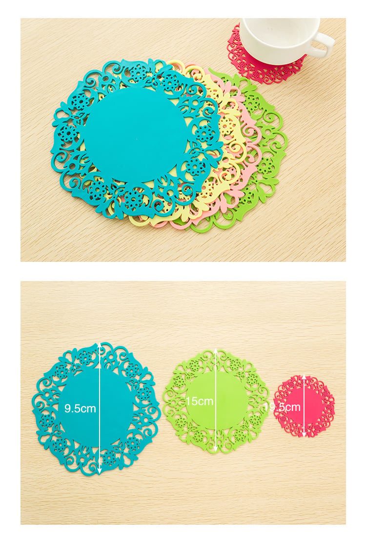 Kitchen Heat Resistant Pan Dishes Pot Holders Custom Silicone Lace Embossed Placemat Table Dish Place Mats manufacture