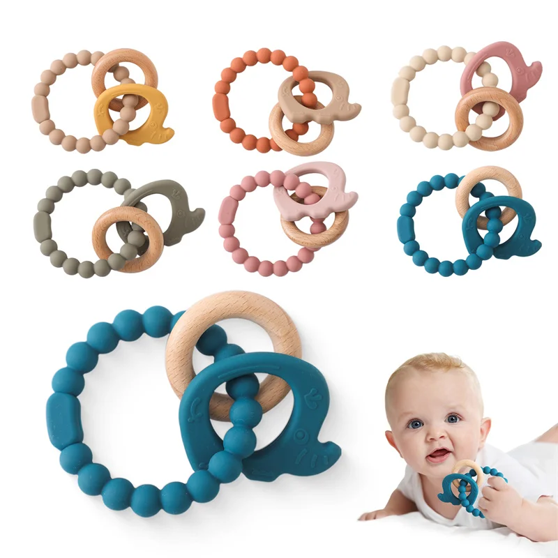 Unisex Baby Soft Toy Food Grade Silicone Teether Pacifier Rattles Bracelet Carto factory
