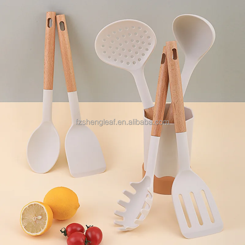 Cookware Handle Spatula Spoons Cuisine Accessories Non-Stick Silicone Luxury Portable Wooden Customized Novelty Eco-Friendly supplier