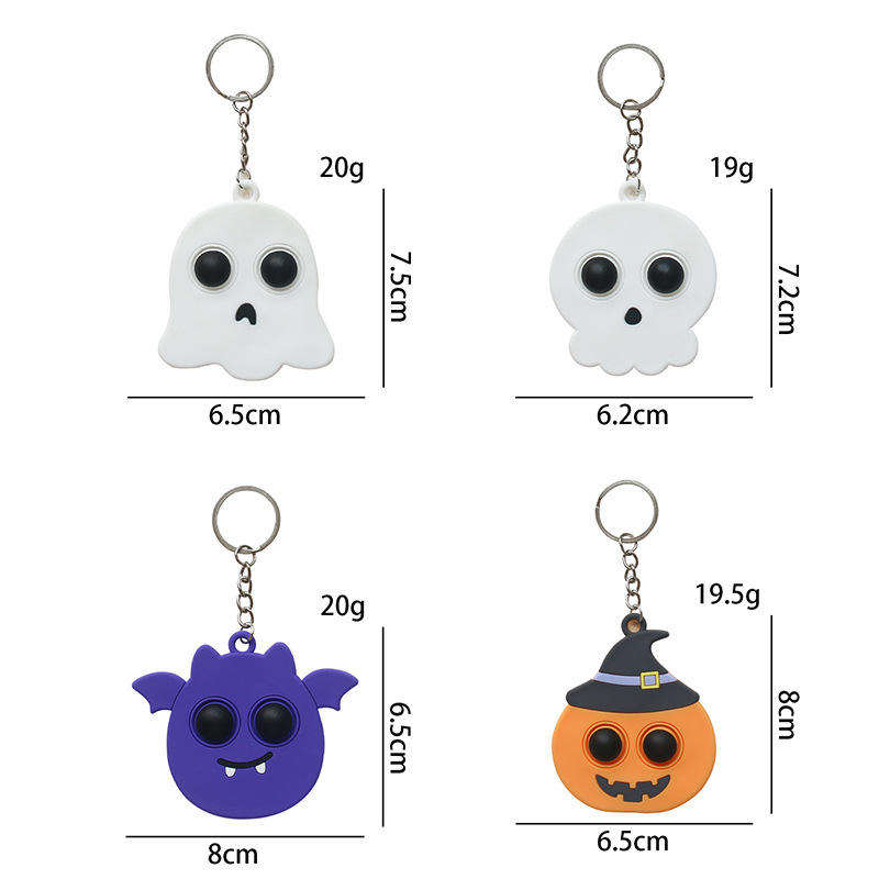Halloween Pumpkin Bat PVC Keychain Stress Relief Finger Bubble Fun Promotional Carabiner Bag Pendant details