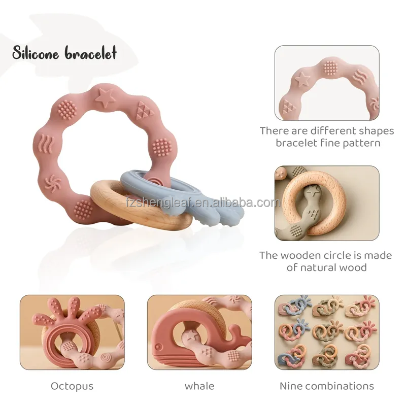 Unisex Newborn Pacifier Ring Food-Grade Silicone Teether BPA Free Rattles Bracelet Soft Cartoon Teething Toys Baby Teethers factory