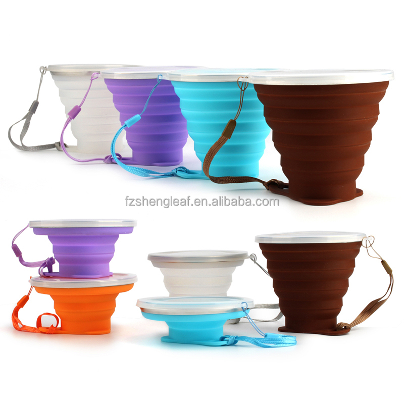 Custom Printed Portable Foldable BPA-Free Silicone Travel Mug Reusable Collapsible Coffee and Tea Cup for Camping and Party Use factory