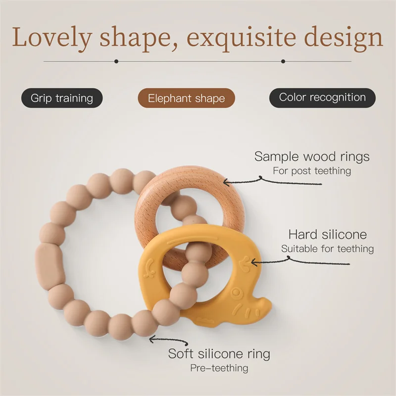 Unisex Baby Soft Toy Food Grade Silicone Teether Pacifier Rattles Bracelet Carto details